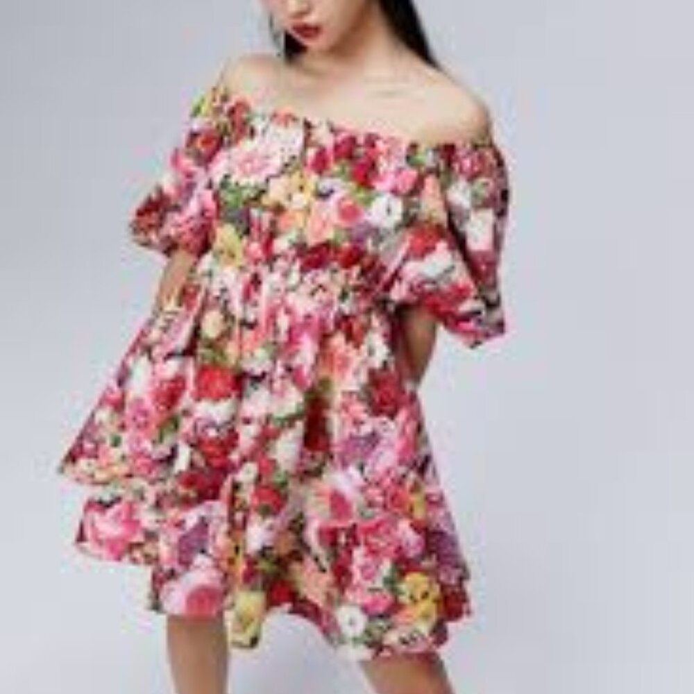 Mukzin  Floral Print Bubble mini  Dress- Adventure In Space size Medium
